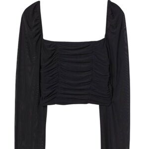 H&M Black Puff Sleeve Ruched Blouse